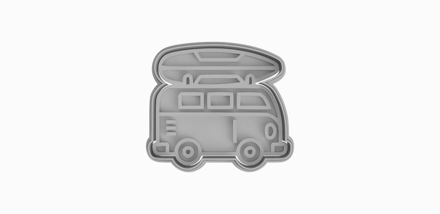 Surf Van Adventure Cookie Cutter & Stamp Kit - Perfect for Surfers, Beach Lovers, and Bakers (3x3.5")