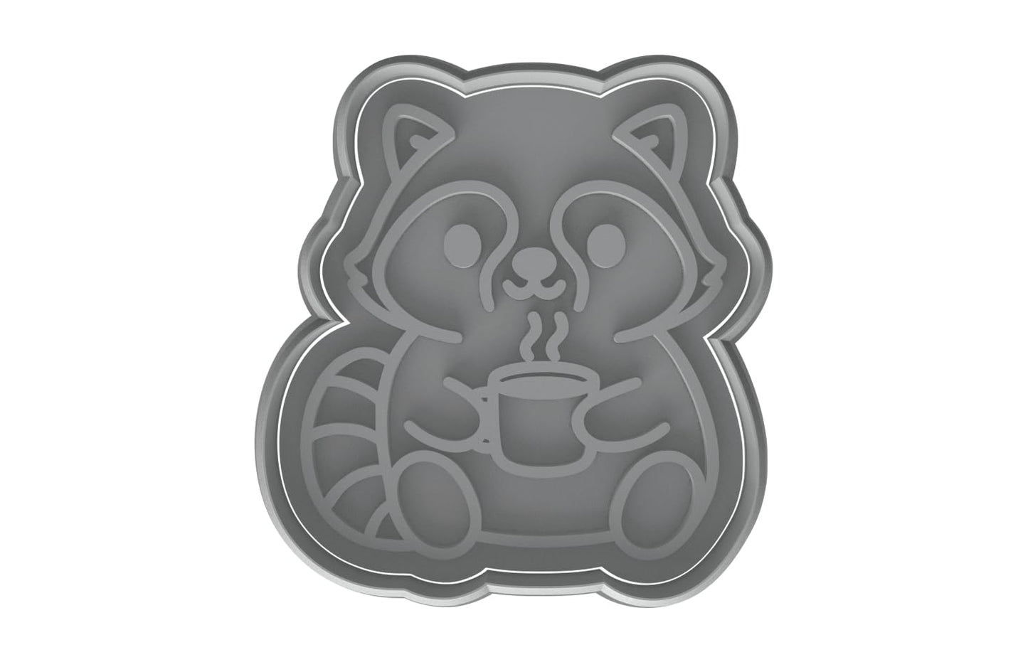 Kawaii Raccoon with Coffee Mug Cookie Cutter - 4x3.7" Fun Baking Design