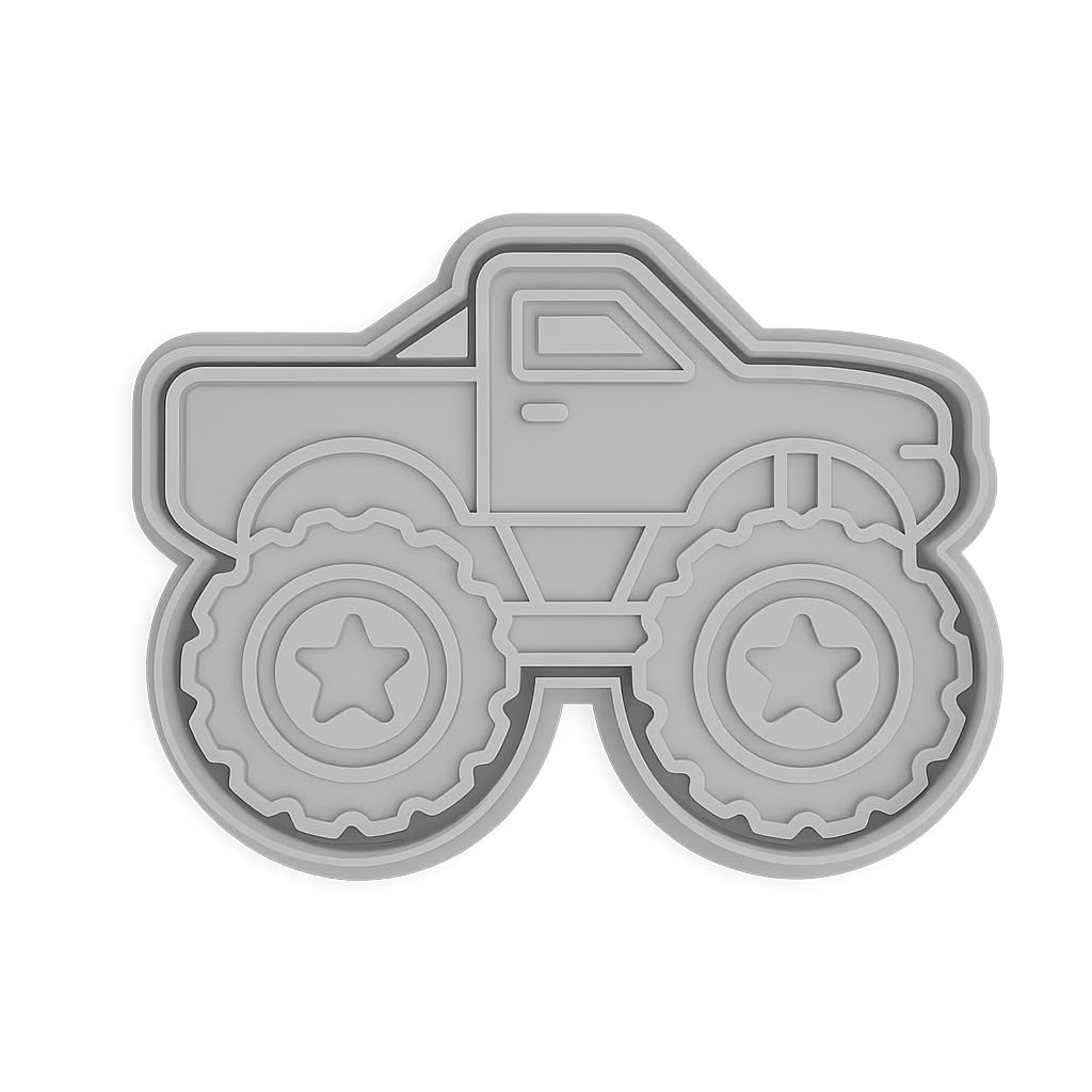 Mighty Gadget Monster Truck Cookie Cutter & Stamp - 4x3.2" Rugged Fun for Kids' Birthdays (Random Color)