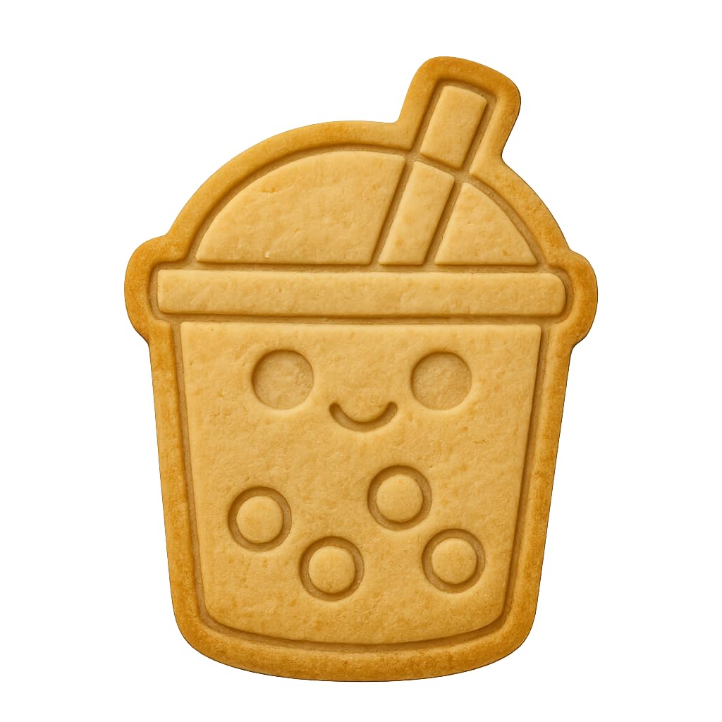 Mighty Gadget Smiley Boba Cookie Cutter & Stamp - 4x2.8" Fun Beverage Shape for Party Treats (Random Color)
