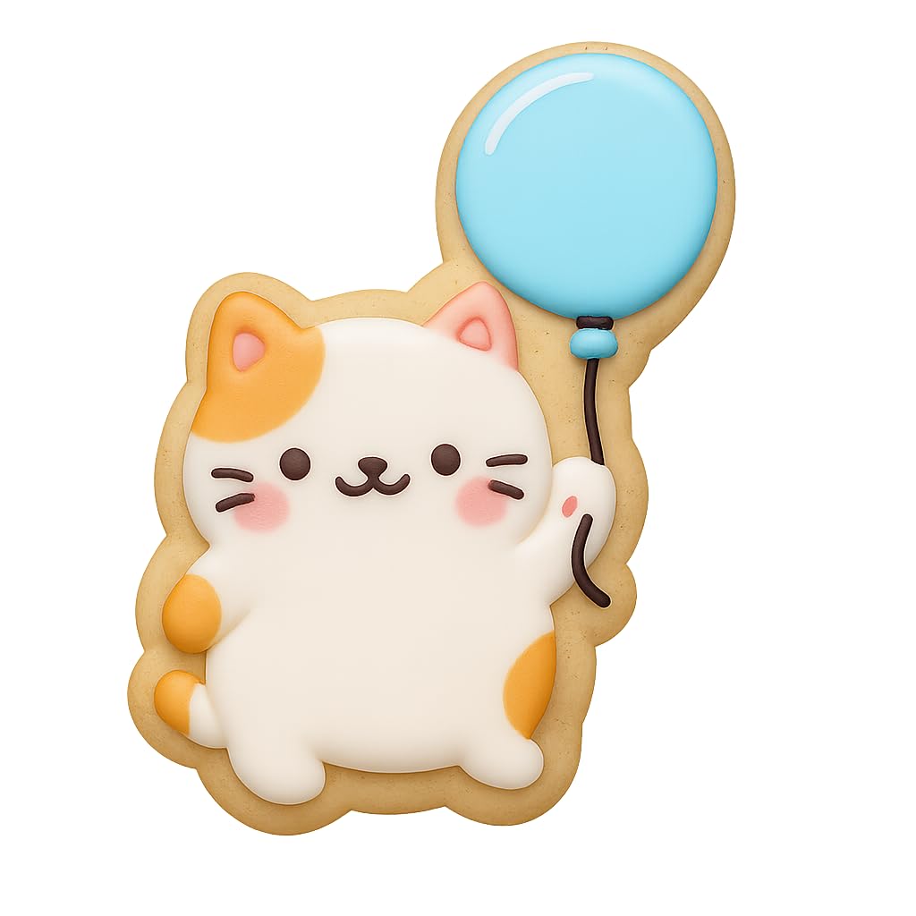 Kawaii Chubby Cat Holding Balloon Cookie Cutter - 4x2.84" Fun Party Baking