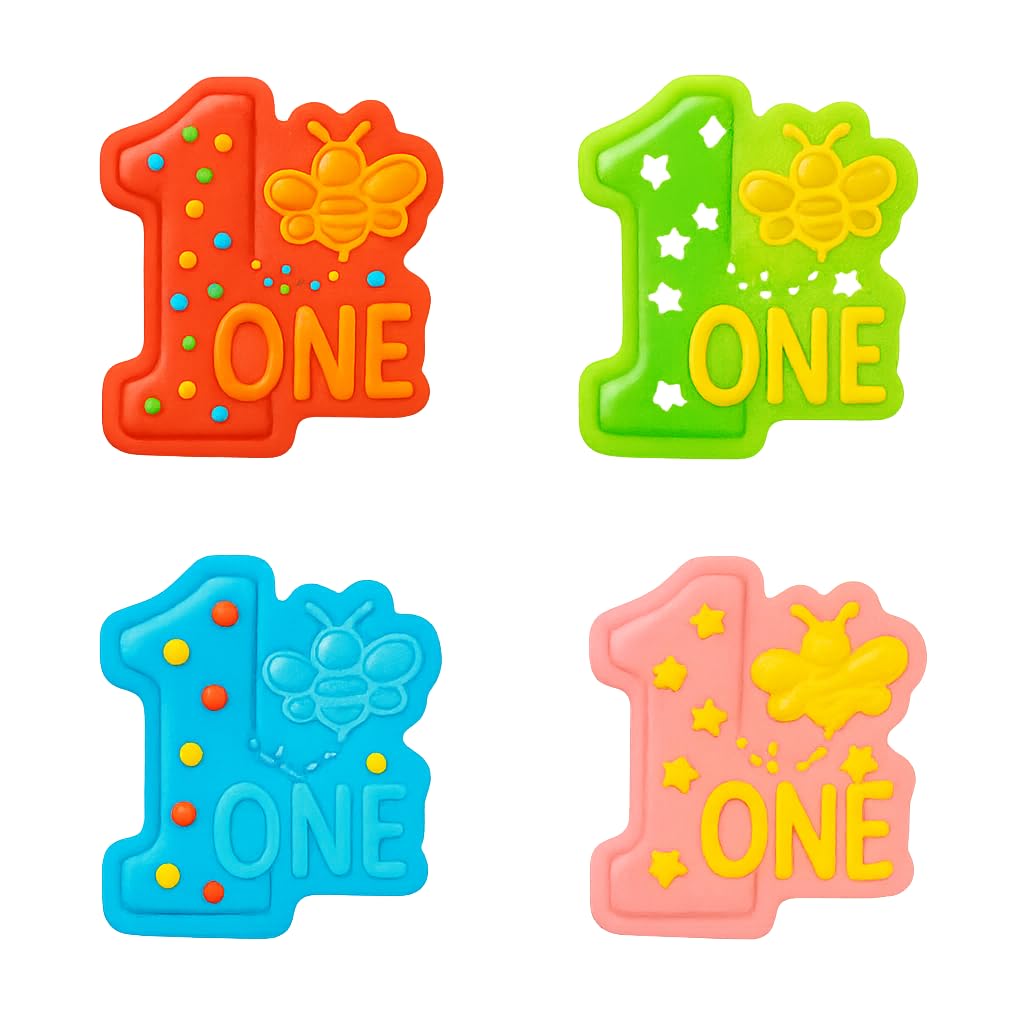 Mighty Gadget Number 1 with Bee Cookie Cutter & Stamp - 4x3.6" Adorable Design for 1st Birthday (Random Color)