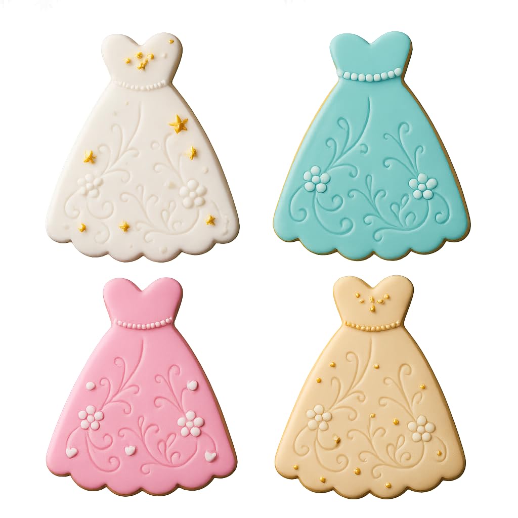 Mighty Gadget Elegant Wedding Dress Cookie Cutter & Stamp - 4x2.5" Romantic Design for Bridal Showers (Random Color)
