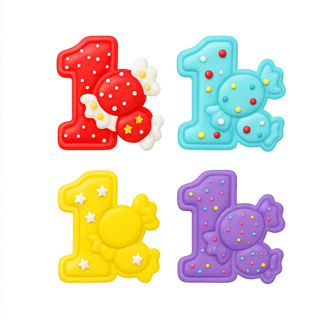 Mighty Gadget Number 1 with Candy Design Cookie Cutter & Stamp - 4x3.2" Sweet Celebration for 1 Year Old Birthday (Random Color)
