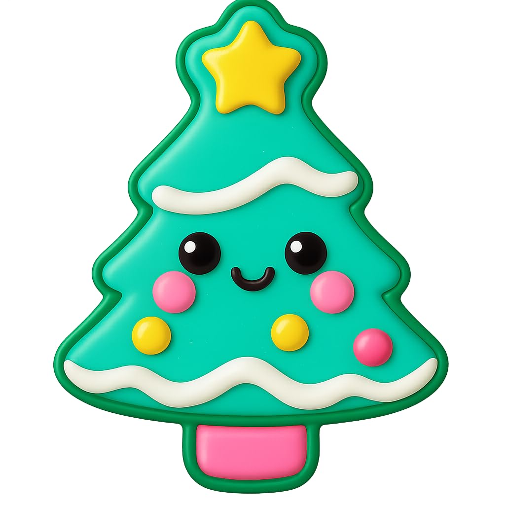 Kawaii Christmas Tree Cookie Cutter Style 2 - 4x3.14" Fun Holiday Baking Design