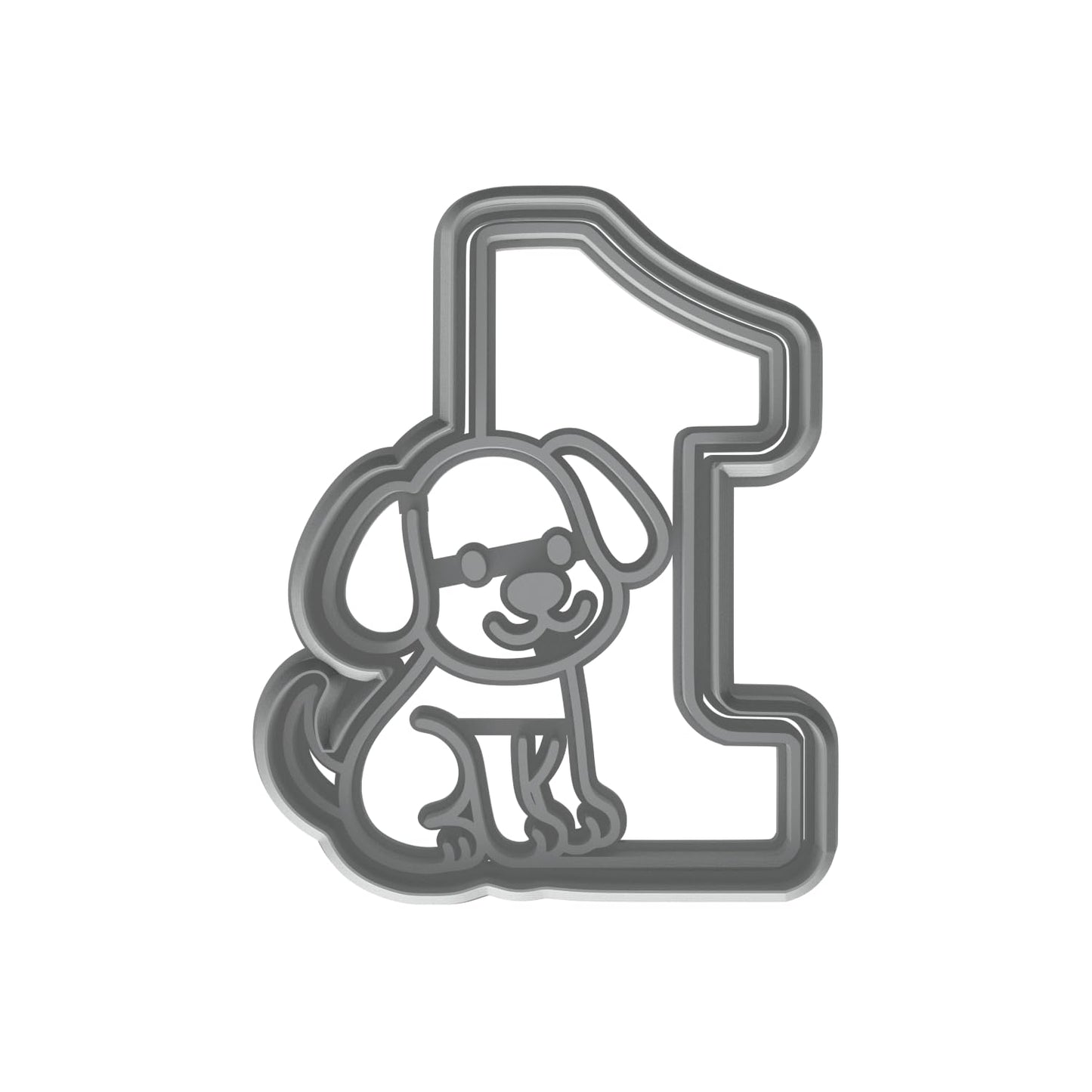 Mighty Gadget Number 1 with Puppy Cookie Cutter & Stamp - 4x3" Cute Design for First Birthday (Random Color)