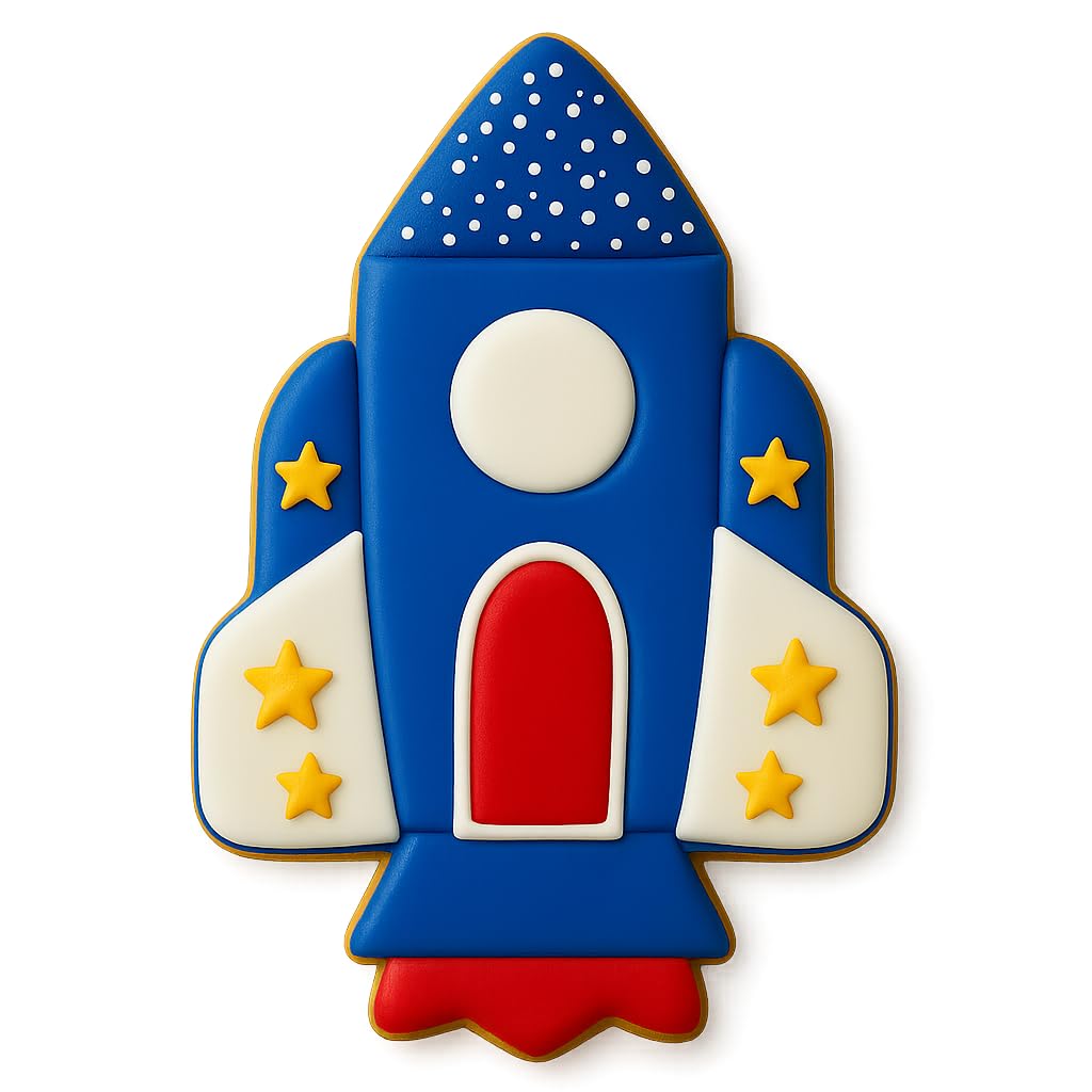 Space Rocket Cookie Cutter & Stamp 4x2.6" for Baking & Fondant Clay Embosser