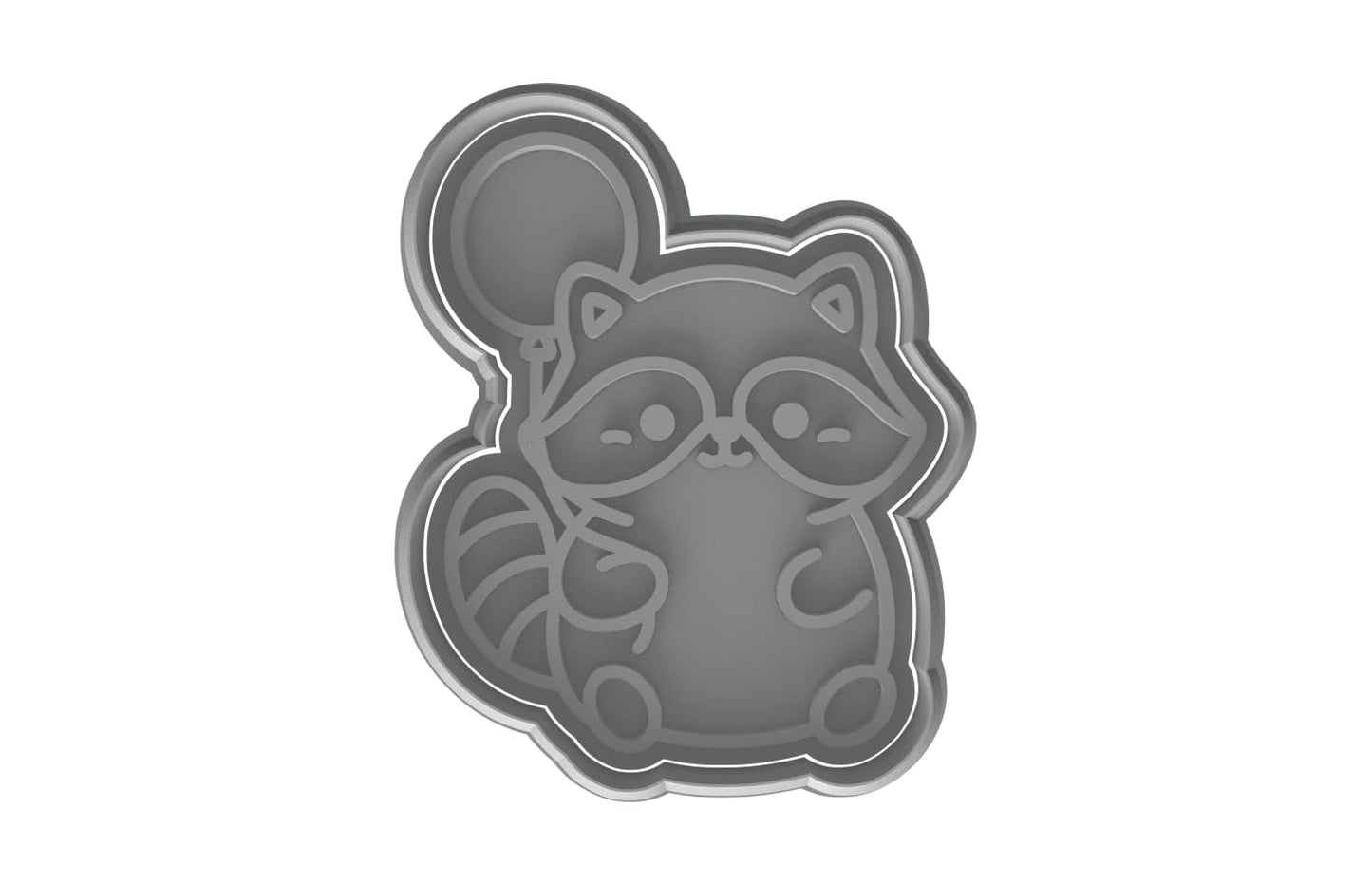 Kawaii Raccoon Holding A Balloon Cookie Cutter - 4x3.16" Fun Kids Baking Design