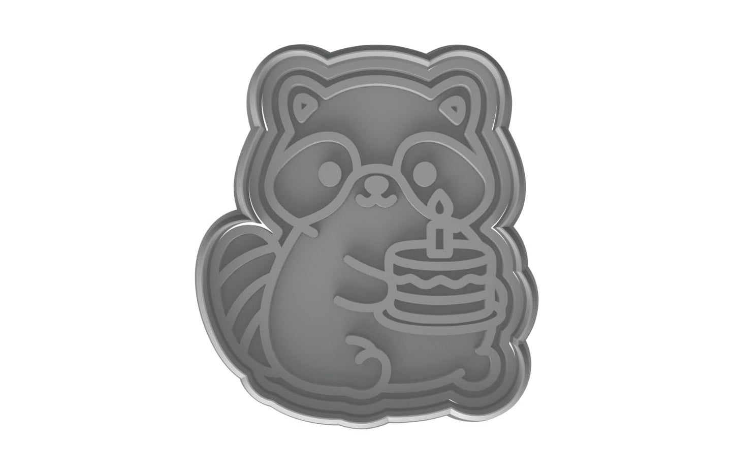 Kawaii Raccoon Holding Birthday Cake Cookie Cutter - 4x3.5" Fun Baking Design