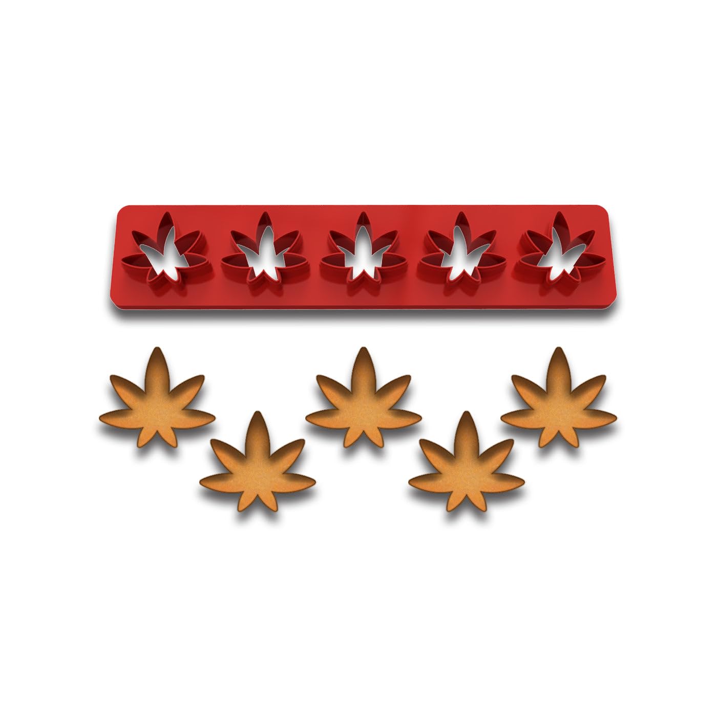Mini Marijuana Leaf Cookie Cutter Strip - 5 Leaves, 1.2" Each, Cannabis-Themed Baking Tool