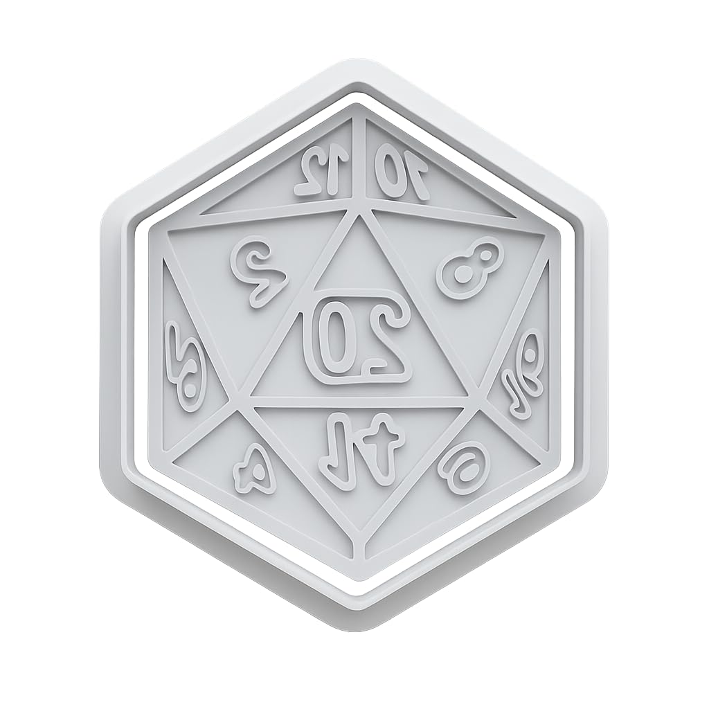 Mighty Gadget 20-Sided Dice Cookie Cutter & Stamp - 4x3.46" Geeky Fun for Game Night Baking (Random Color)