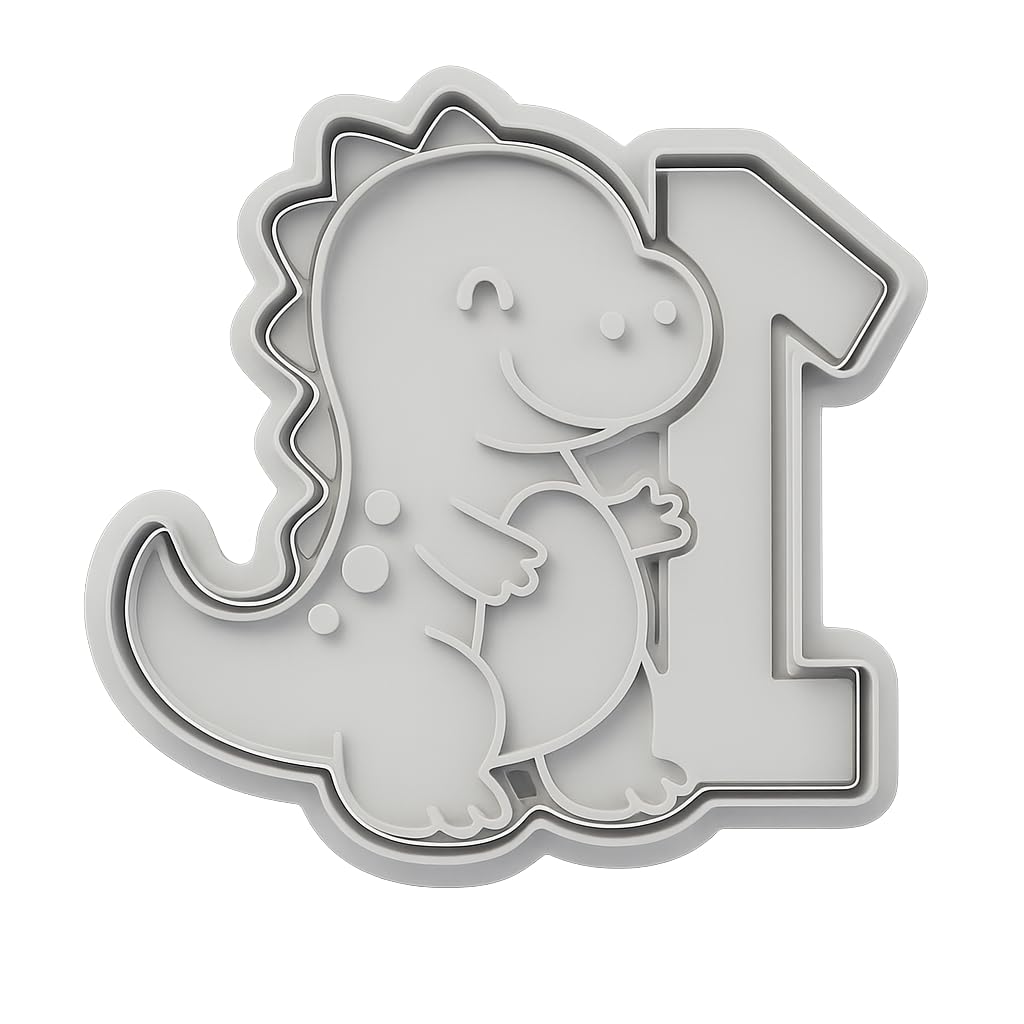 Mighty Gadget Dinosaur Birthday Cookie Cutter & Stamp - 4x3.2" Perfect Shape for One Year Old Celebrations (Random Color)