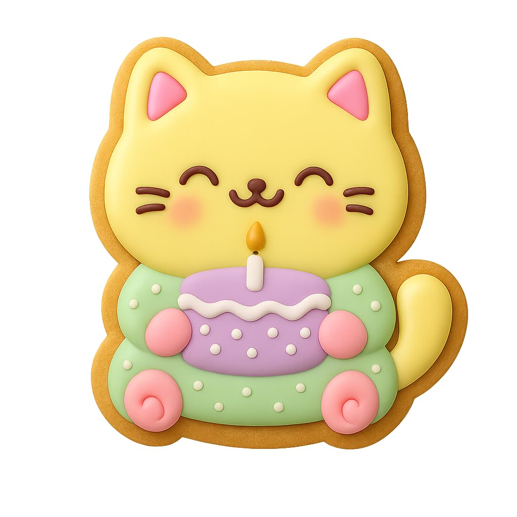 Kawaii Chubby Cat w Birthday Cake Cookie Cutter - 4x3.5" Fun Birthday Party
