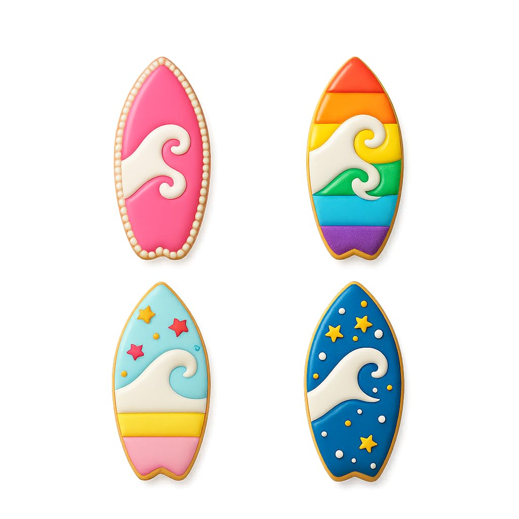Mighty Gadget Surfboard with Waves Cookie Cutter & Stamp - 4x1.75" Perfect for Summer Beach Parties (Random Color)