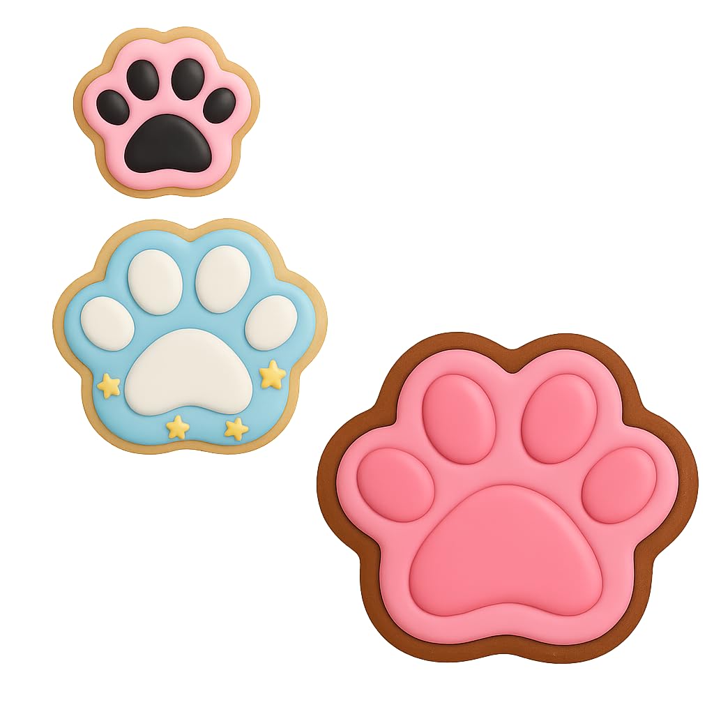 3 Pack of Adorable Dog Paw Shapes Cookie Cutter Set in 1.75”, 2.75", & 3.75" Sizes - Hand Made in the USA by Mighty Gadget