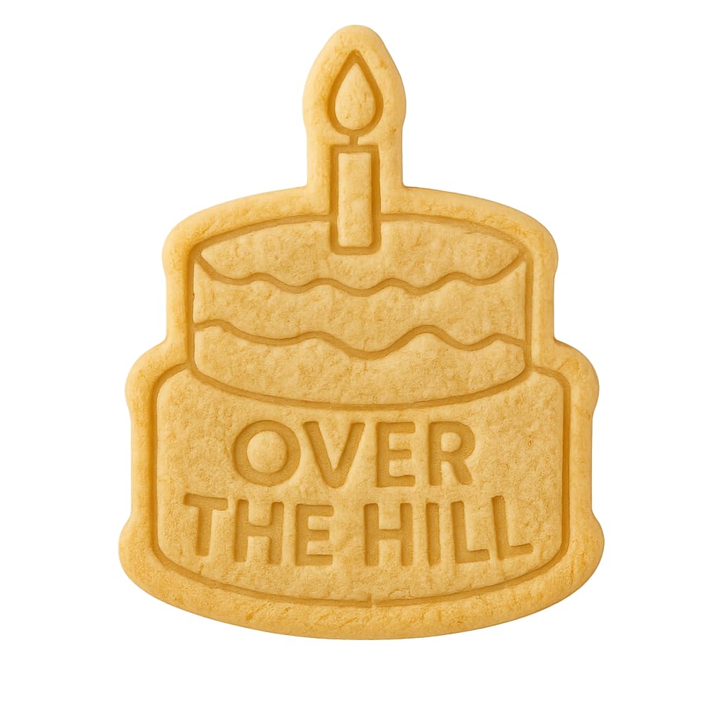 Mighty Gadget Over The Hill Cake Cookie Cutter & Stamp - 4x3.16" Humorous Theme for Fun Baking (Random Color)