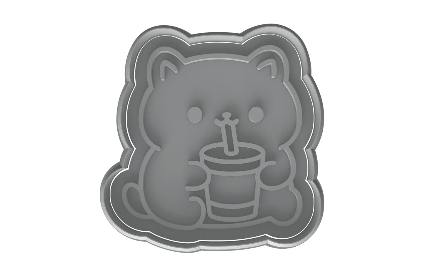 Kawaii Cat Drinking Soda Cookie Cutter - 4x3.8" Fun Baking Design for Kids
