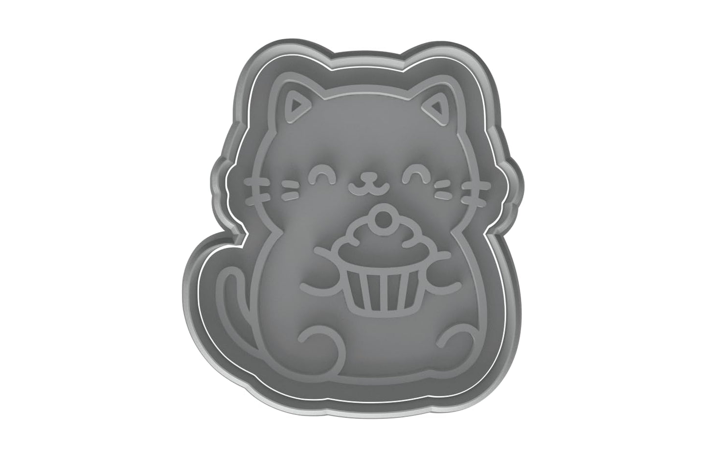 Kawaii Chubby Cat Holding Cupcake Cookie Cutter - 4x3.5" Fun Baking Set Design
