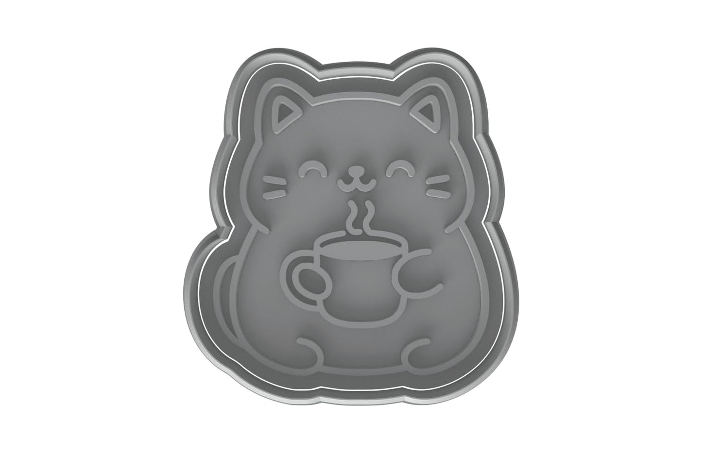Kawaii Cat Holding Coffee Mug Cookie Cutter - 4x3.7" Fun Baking Design Set