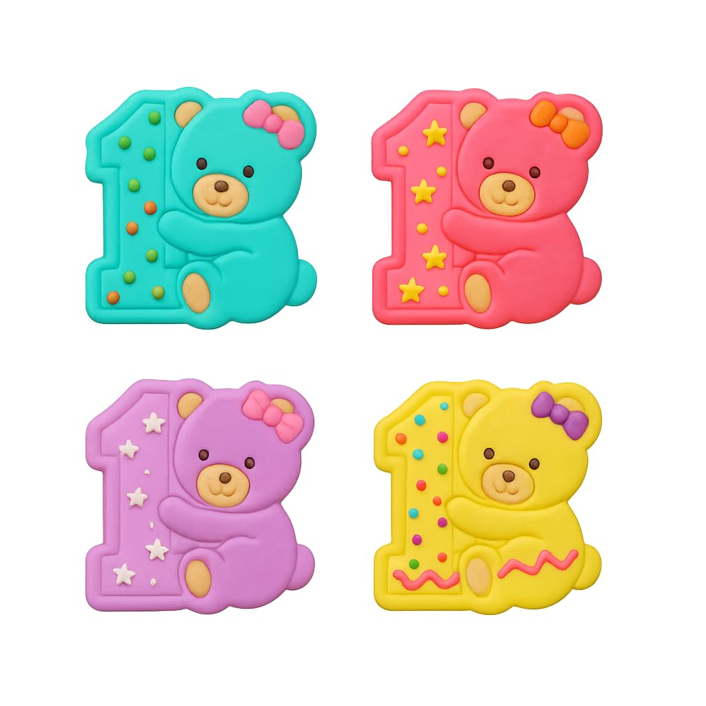 Mighty Gadget Teddy Bear with Number 1 Cookie Cutter & Stamp - 4x3.8" Perfect for 1 Year Old Celebrations (Random Color)