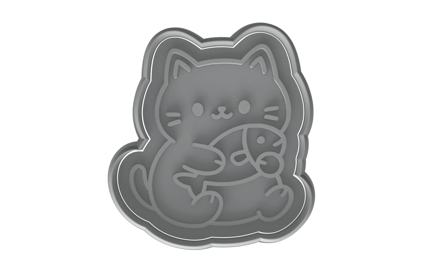 Kawaii Chubby Cat Holding Fish Cookie Cutter - 4x3.61" Fun Kitchen Baking