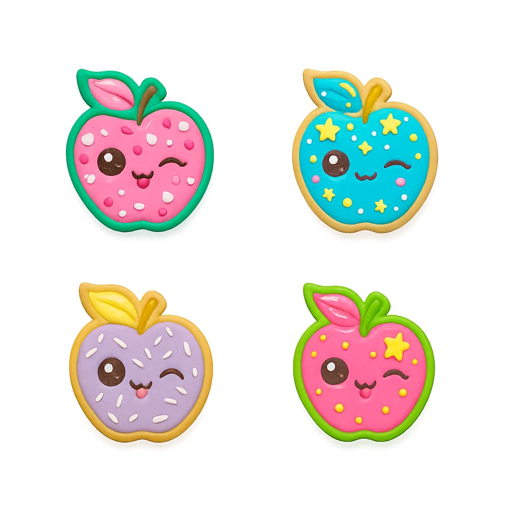 Kawaii Apple Cookie Cutter & Stamp 4x3.5" for Baking Fondant Clay Embosser