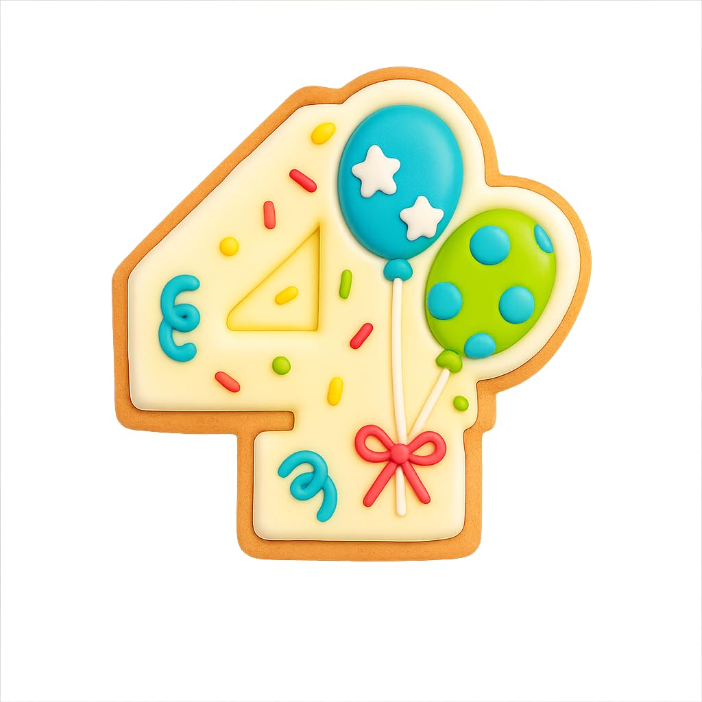 Mighty Gadget Number 4 with Balloons Cookie Cutter for 4 Year Old - 4x3.76" Birthday Celebration Mold (Random Color)
