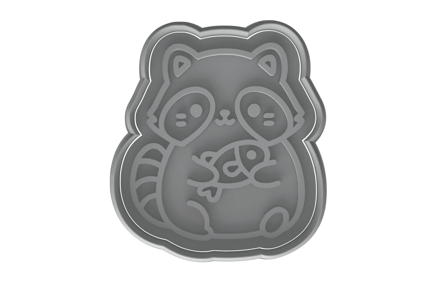 Kawaii Raccoon Holding Fish Cookie Cutter - 4x3.5" Fun Baking for Kids Party