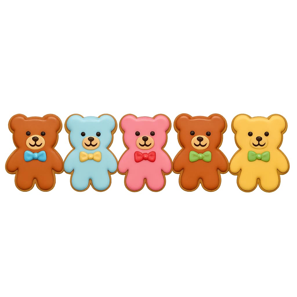 Mini Teddy Bear Cookie Cutter Strip – 5 Bears (1.2" Each) – 5.9x1.6 Inches – Cute Teddy Bear Fondant & Dough Cutter for Baking and Crafts