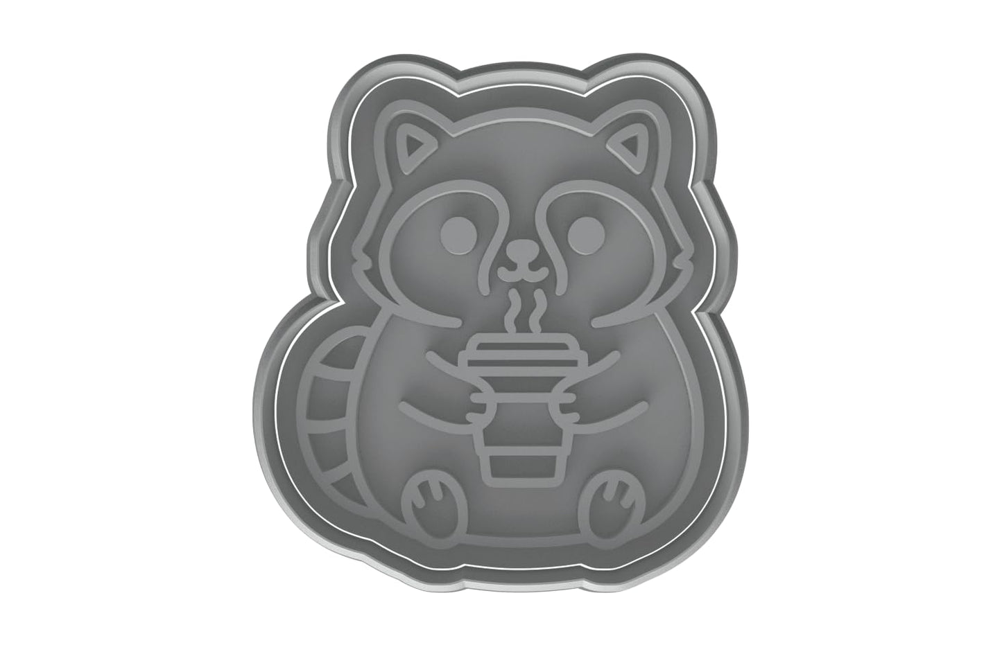 Kawaii Raccoon with Hot Drink Cookie Cutter - 4x3.6" Fun Baking Design