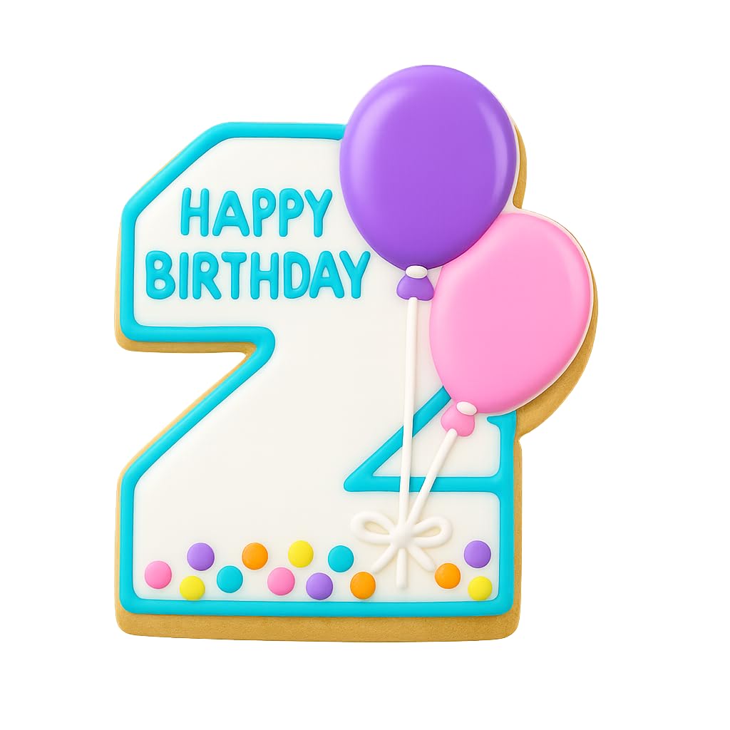 Mighty Gadget 2 Year Old Birthday Cookie Cutter - Number 2 with Balloons, 4x3.27” Baking Tool (Random Color)