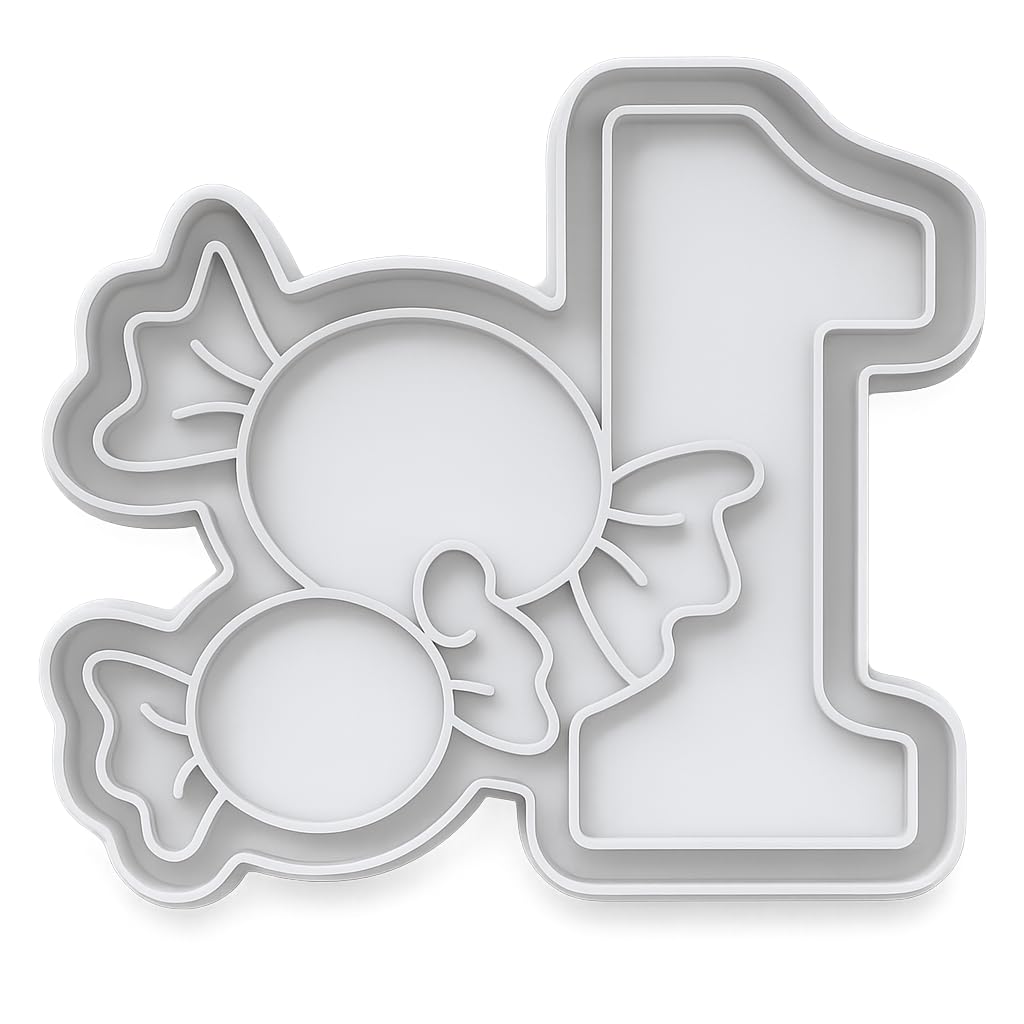 Mighty Gadget Number 1 with Candy Design Cookie Cutter & Stamp - 4x3.2" Sweet Celebration for 1 Year Old Birthday (Random Color)