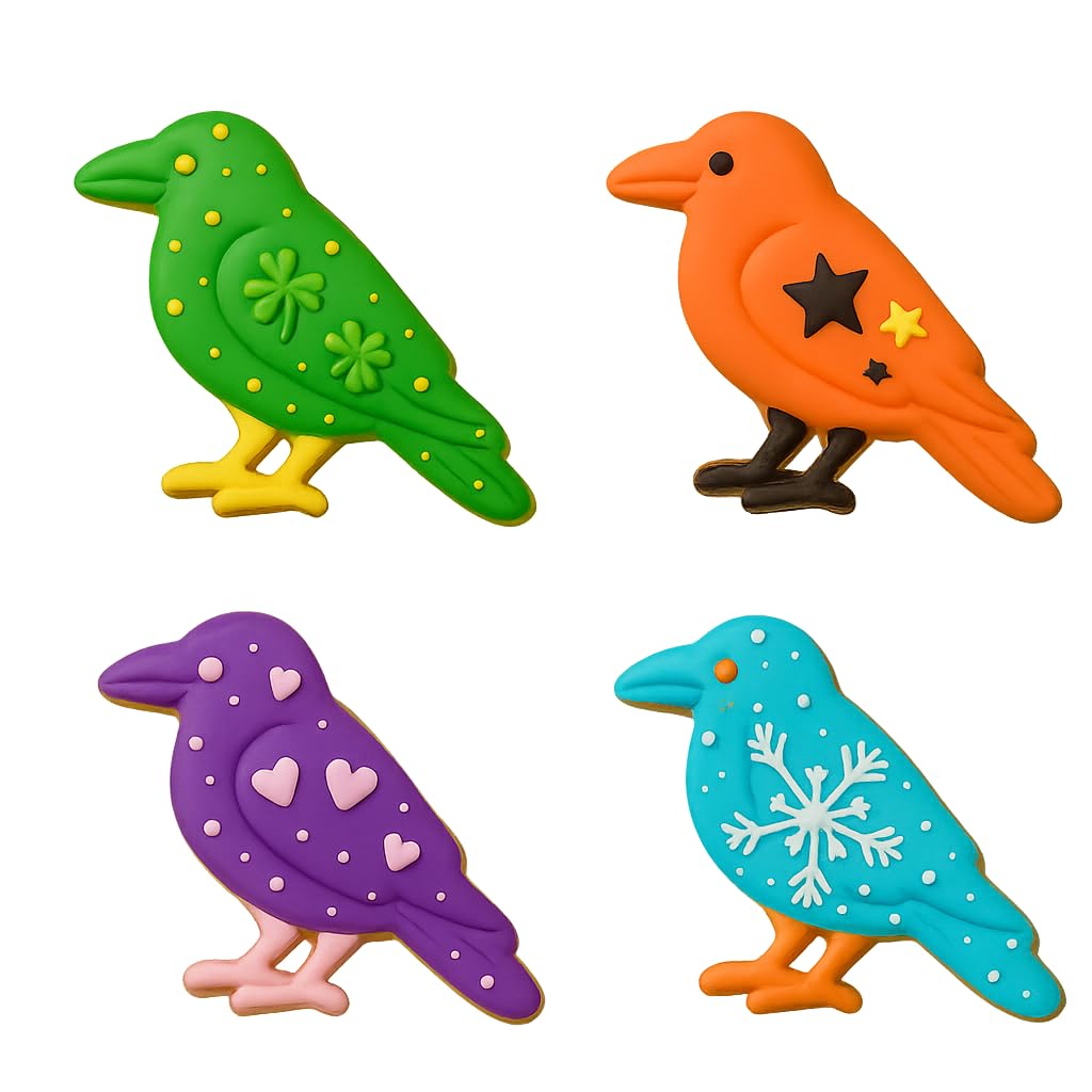 Mighty Gadget Raven Bird Cookie Cutter & Stamp - 4x2.5" Elegant Design for Halloween Treats (Random Color)