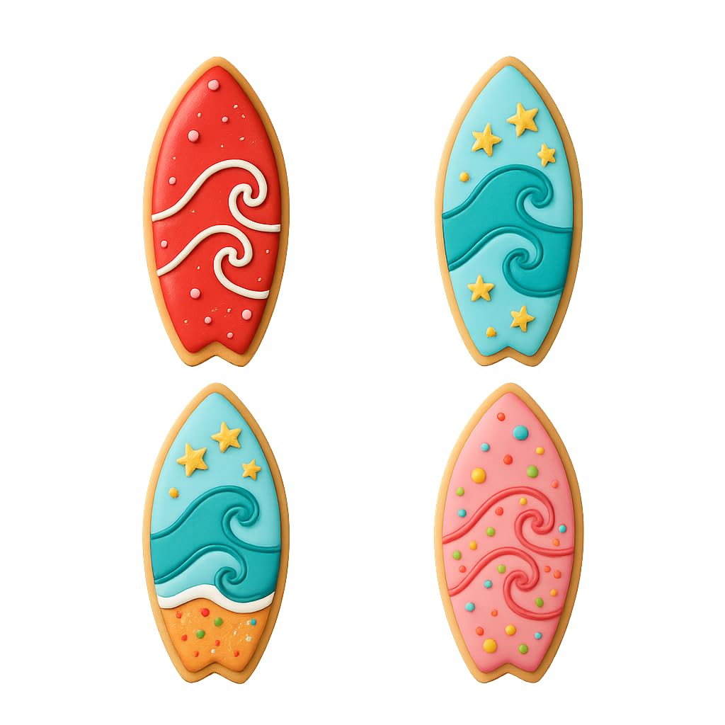 Mighty Gadget Surfboard with Waves Cookie Cutter & Stamp - 4x1.75" Perfect for Summer Beach Parties (Random Color)