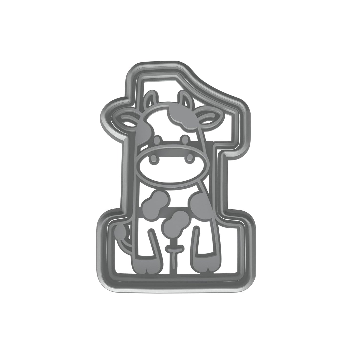 Mighty Gadget Number 1 with Cow Cookie Cutter & Stamp - 4x2.6" Cute Animal Design for 1st Birthday Celebrations (Random Color)