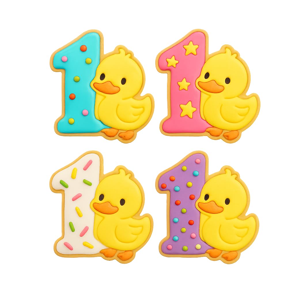 Mighty Gadget Birthday One Duck Cookie Cutter & Stamp - 4x3" Perfect for 1 Year Old Celebration (Random Color)