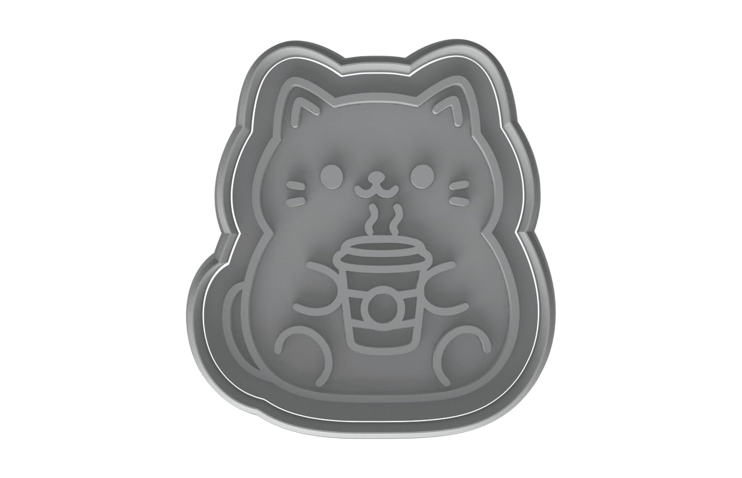 Kawaii Cat Holding Coffee Cup Cookie Cutter - 4x3.67" Fun Baking