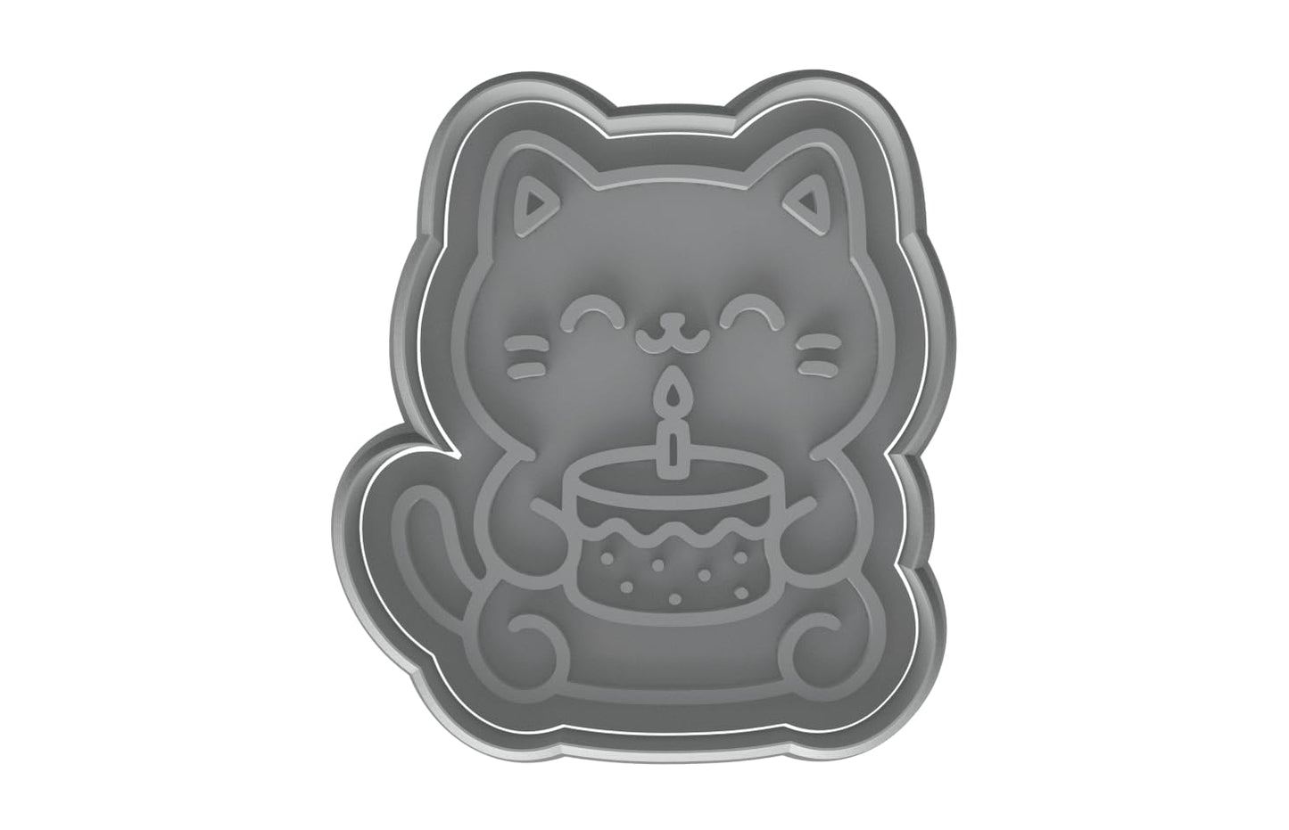 Kawaii Chubby Cat w Birthday Cake Cookie Cutter - 4x3.5" Fun Birthday Party