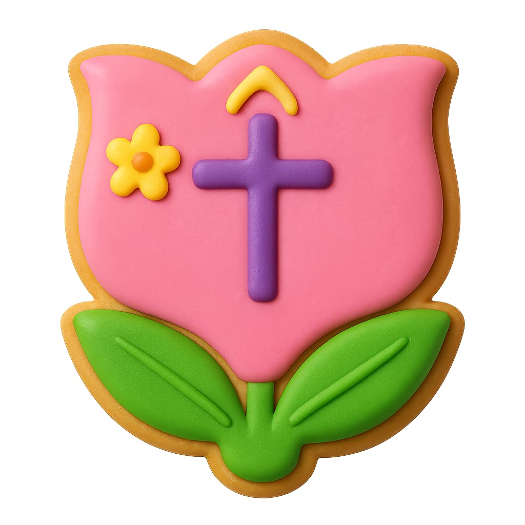 Mighty Gadget Christian Tulip Cookie Cutter – 4" Floral Cross Design for Easter and Religious Baking (Random Color)