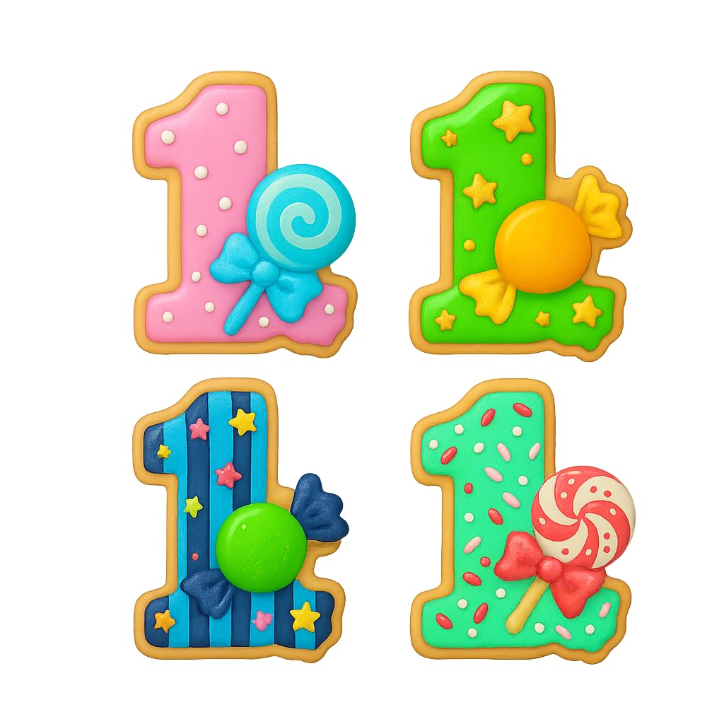 Mighty Gadget Number 1 with Candy Design Cookie Cutter & Stamp - 4x3.2" Sweet Celebration for 1 Year Old Birthday (Random Color)