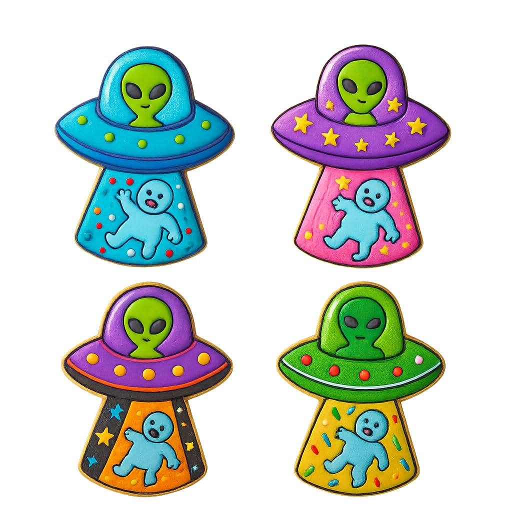 Mighty Gadget Alien Abduction of Chubby Man Cookie Cutter & Stamp - 4x3" Unique Design for Sci-Fi Fans (Random Color)