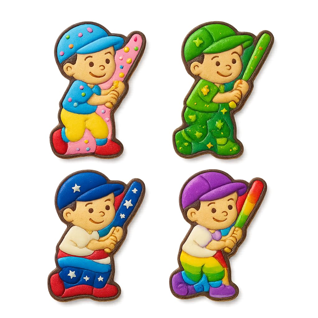 Mighty Gadget Kid Baseball Star Cookie Cutter & Stamp - 4x3" Cute Character for Game Day Treats (Random Color)