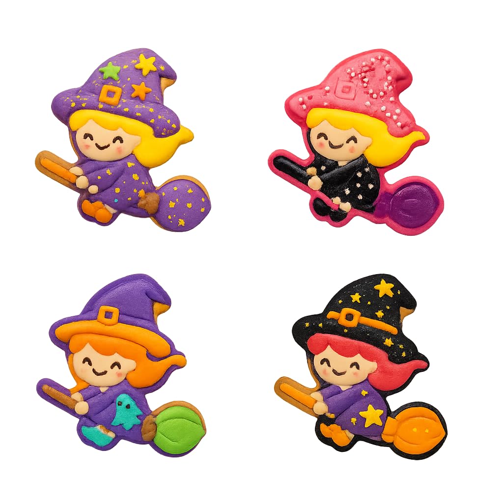 Kawaii Witch on Broom Cookie Cutter & Stamp 4x3.8" for Baking & Fondant Clay