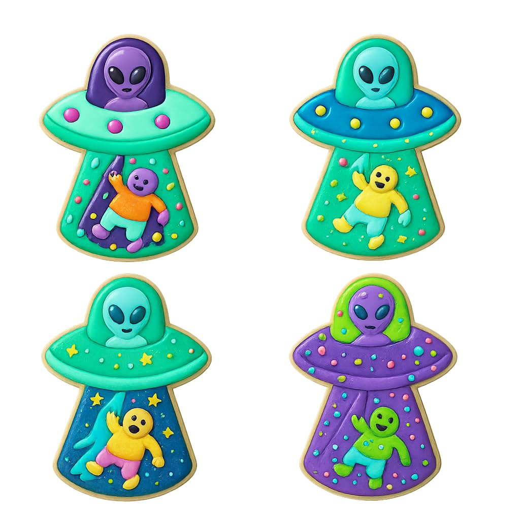Mighty Gadget Alien Abduction of Chubby Man Cookie Cutter & Stamp - 4x3" Unique Design for Sci-Fi Fans (Random Color)