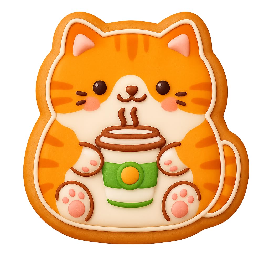 Kawaii Cat Holding Coffee Cup Cookie Cutter - 4x3.67" Fun Baking