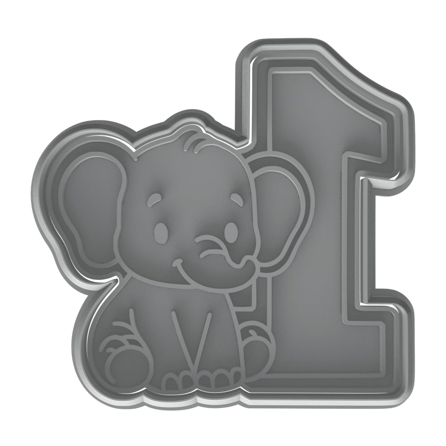 Mighty Gadget Number 1 with Elephant Cookie Cutter & Stamp - 4x3.5" Adorable Design for 1 Year Old Birthday (Random Color)