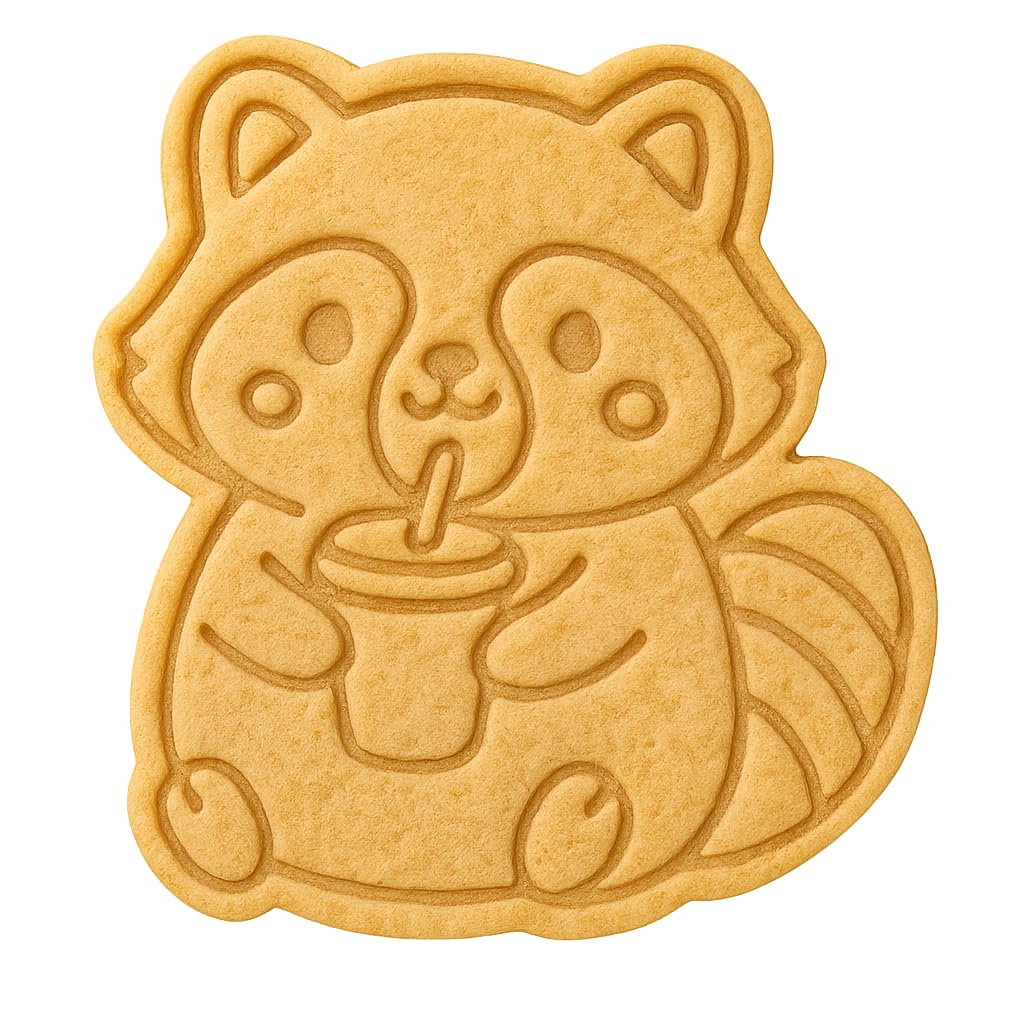 Kawaii Raccoon Drinking Soda Cookie Cutter - 4x3.6" Fun Kids Baking Design