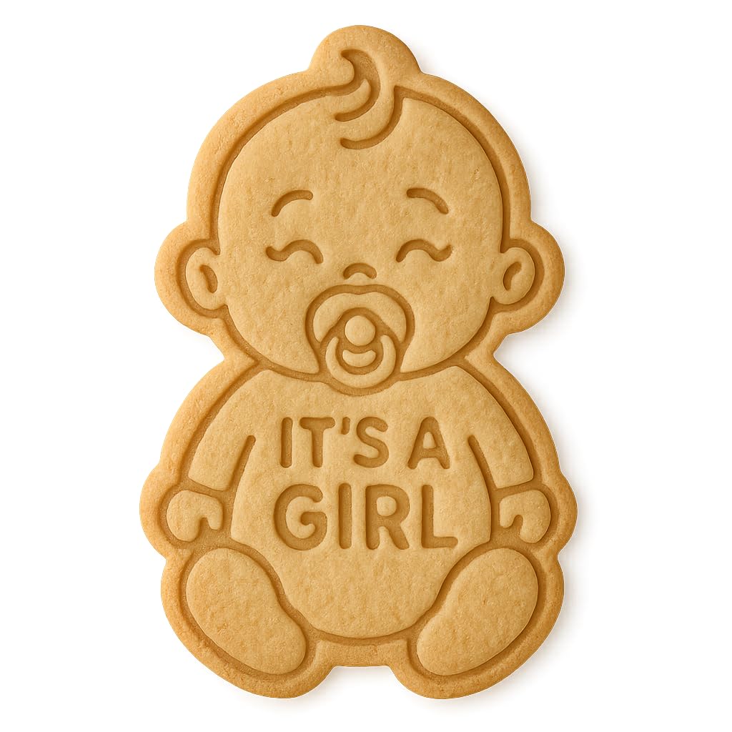 Mighty Gadget Baby Girl with Pacifier Cookie Cutter & Stamp - 4x2.5" Celebratory Design for Baby Showers (Random Color)