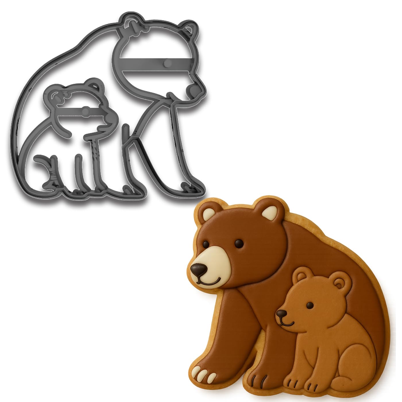 Mother Bear and Cub Cookie Cutter & Stamp - 4x3.83", Adorable Wildlife Animal Design (Random Color)