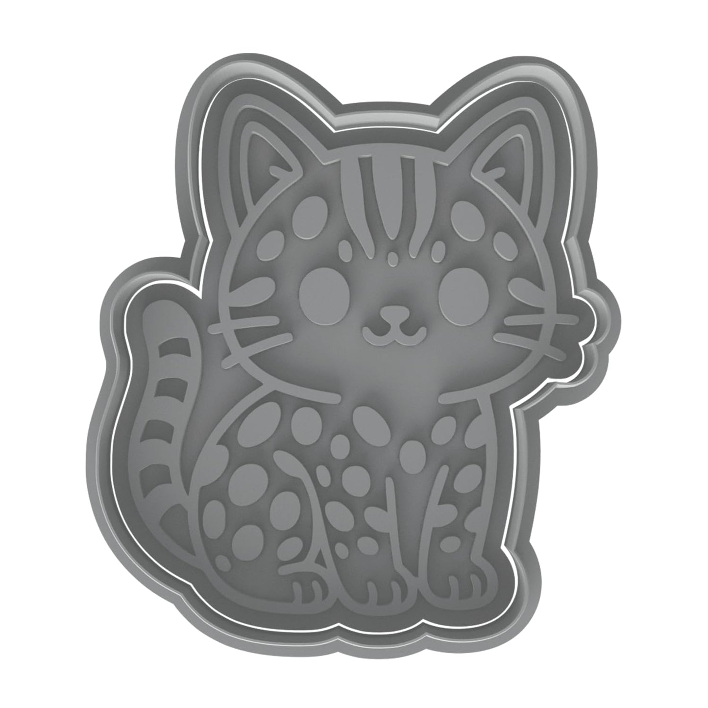Kawaii Bengal Cat Cookie Cutter & Stamp 4x3.48" for Baking Fondant Clay Gifts